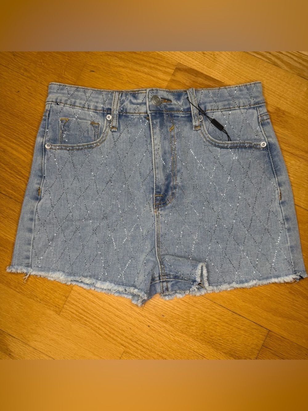 VIGOSS Denim Shorts 5/27 Rhinestone Diamond Raw Hem NWT Sparkle Boho Y2K McBling